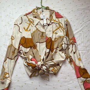 MNG Anchor Tie Buttoned Blouse